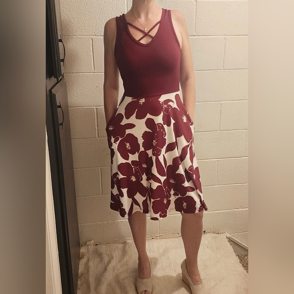 Red Knee-Length Two-tone A-Line Dress for Cocktail
